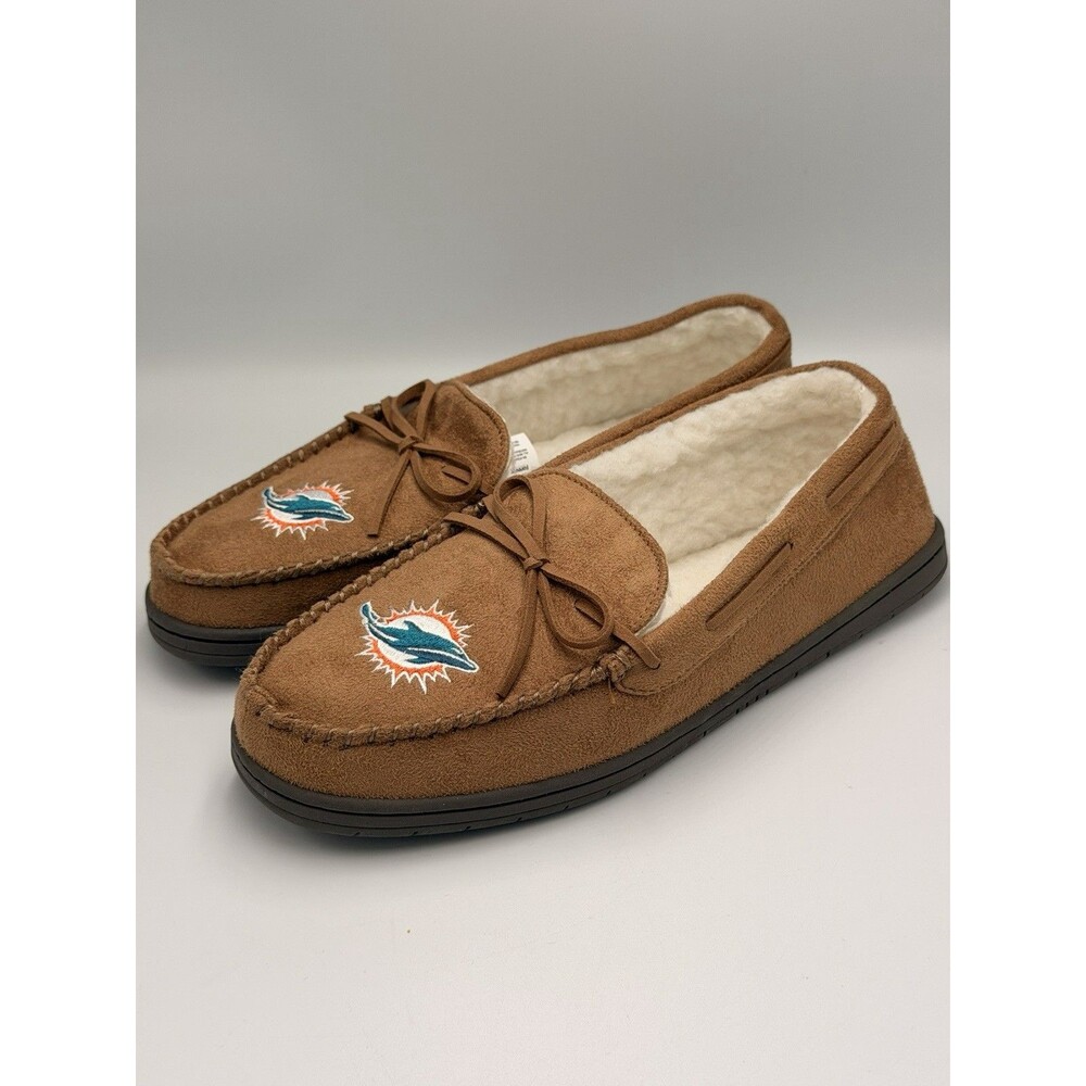 Miami Dolphins NFL Moccasin Slippers Men’s M 9-10 Faux Suede Sherpa FOCO